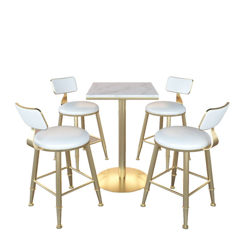 Gold Metal Base Bar Table Glam Round Faux Marble Bar Table for Dining Room