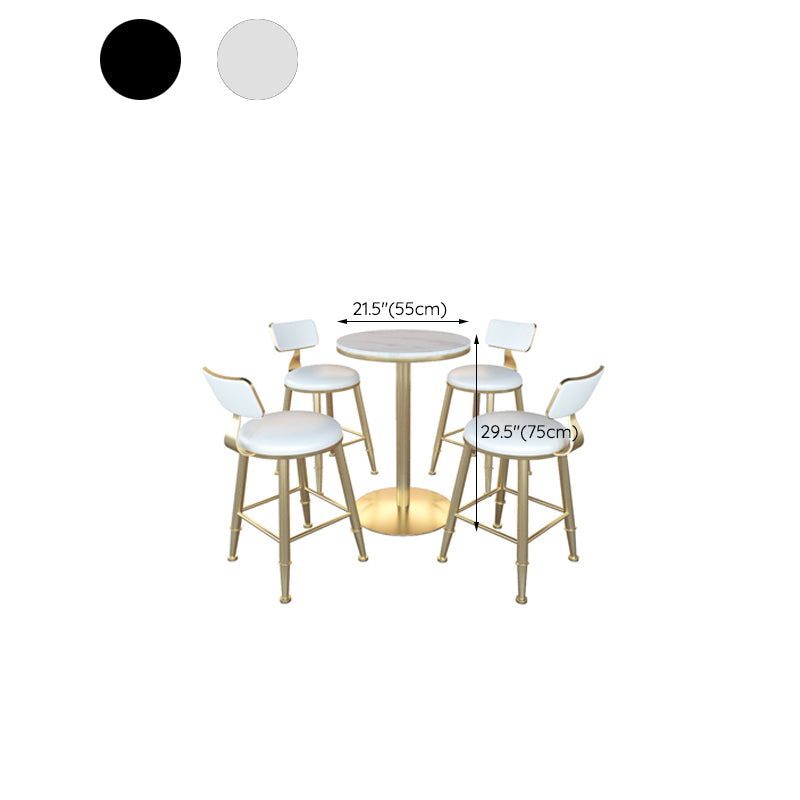 Gold Metal Base Bar Table Glam Round Faux Marble Bar Table for Dining Room