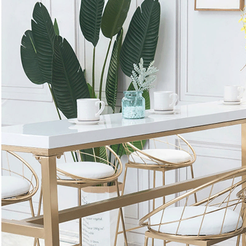 Rectangle White Solid Wood Table Gold and Metal Base Bar Table for Kitchen Living Room