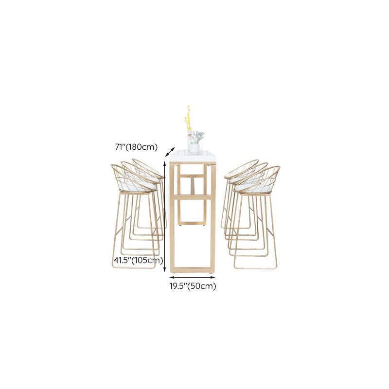 Rectangle White Solid Wood Table Gold and Metal Base Bar Table for Kitchen Living Room
