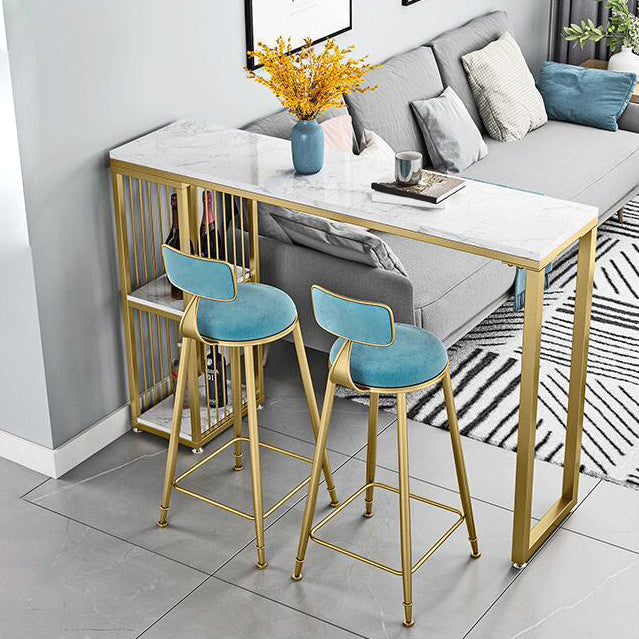 White Sintered Stone Bar Table Rectangle Dining Table with Storage Shelves