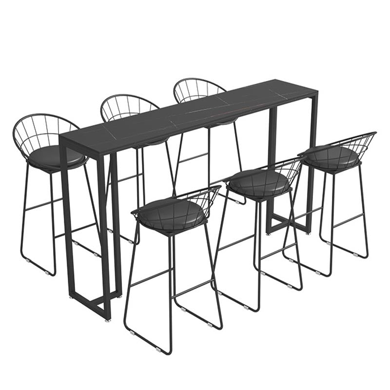 Black and Metal Base Table Industrial Rectangle Sintered Stone Bar Table