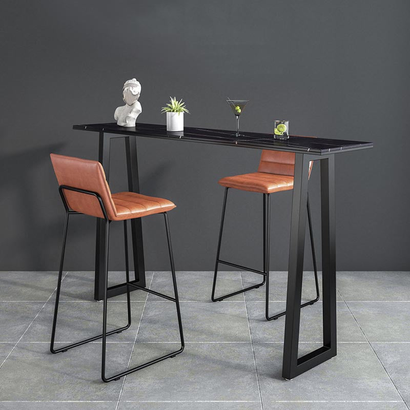 Black and Metal Base Table Rectangle Industrial Sintered Stone Bar Table