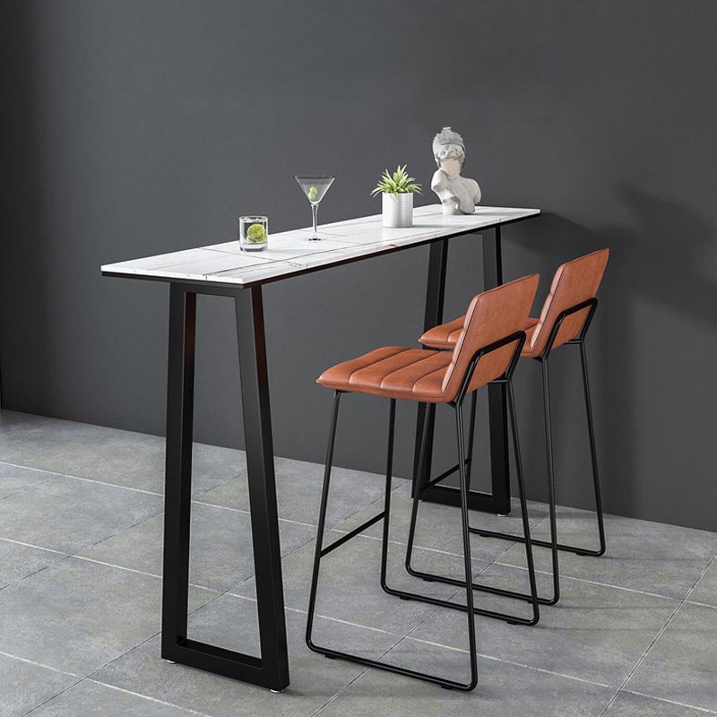 Black and Metal Base Table Rectangle Industrial Sintered Stone Bar Table