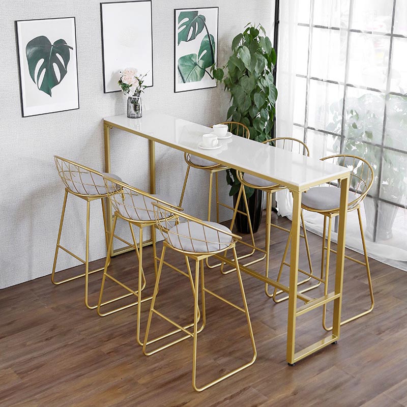 Glam Pub Height Dining Table Stone and White Bar Table for Living Room