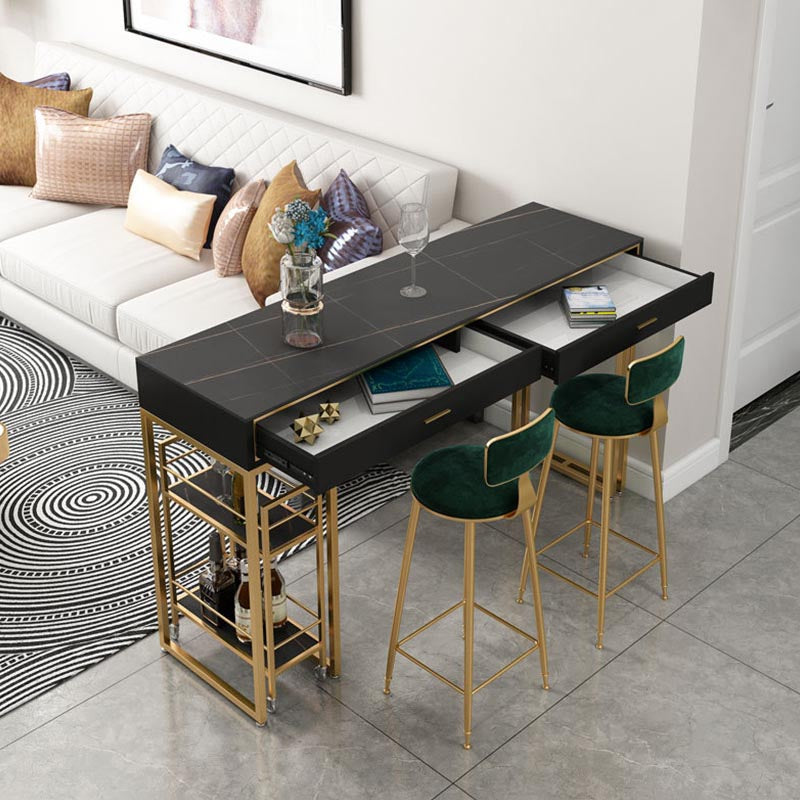 Rectangle Top Table Pub Height Dining Table with Gold Base for Bar