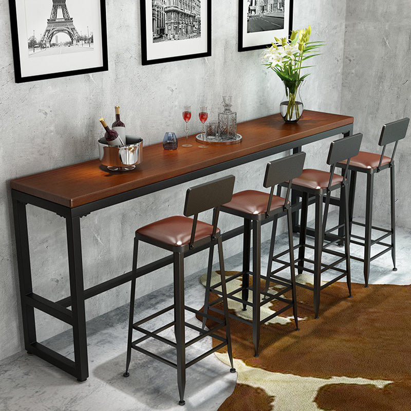 Trestle Base Dining Table Rectangle Brown Solid Wood Bar Table for Kitchen Living Room