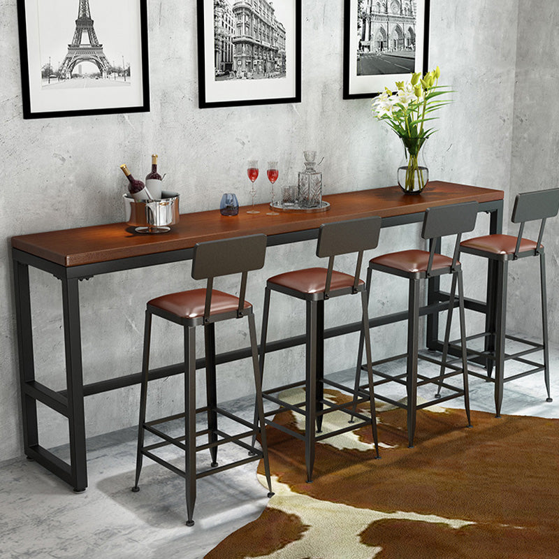 Trestle Base Dining Table Rectangle Brown Solid Wood Bar Table for Kitchen Living Room