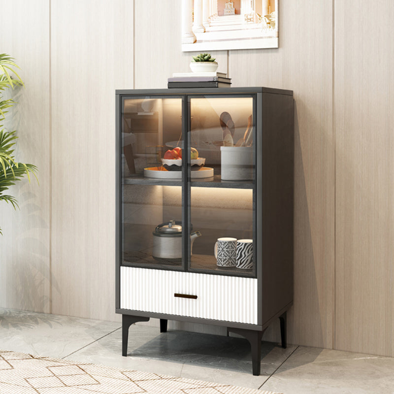 Modern Display Cabinet Faux Wood Storage Cabinet with Glass Doors for Living Room
