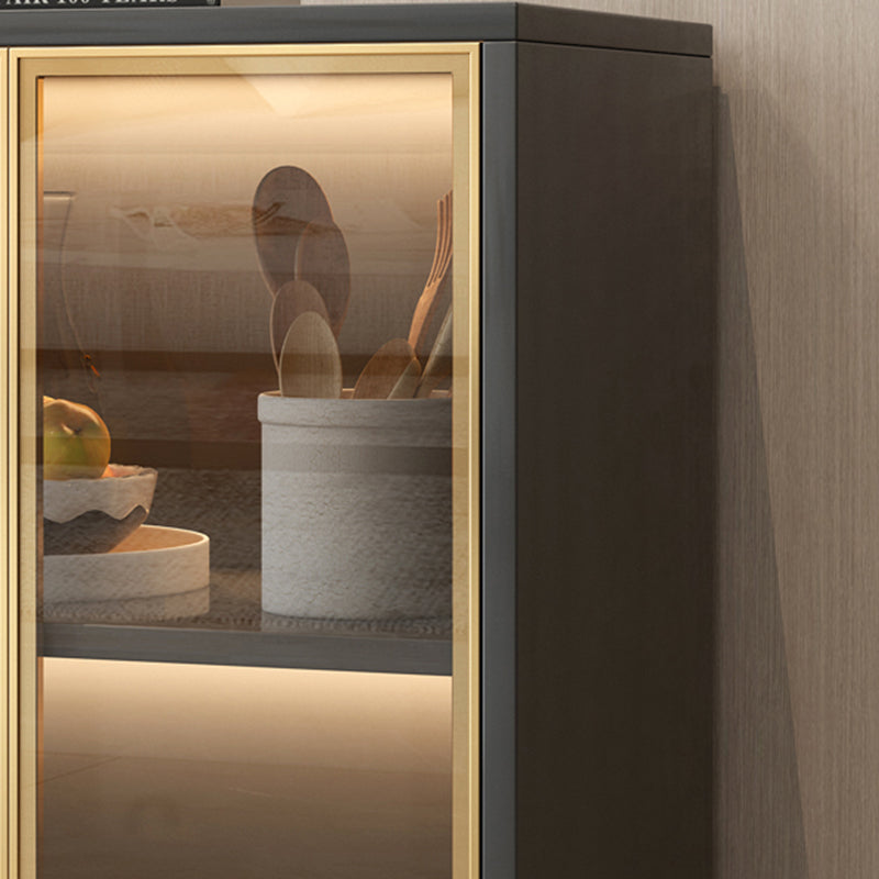 Modern Display Cabinet Faux Wood Storage Cabinet with Glass Doors for Living Room