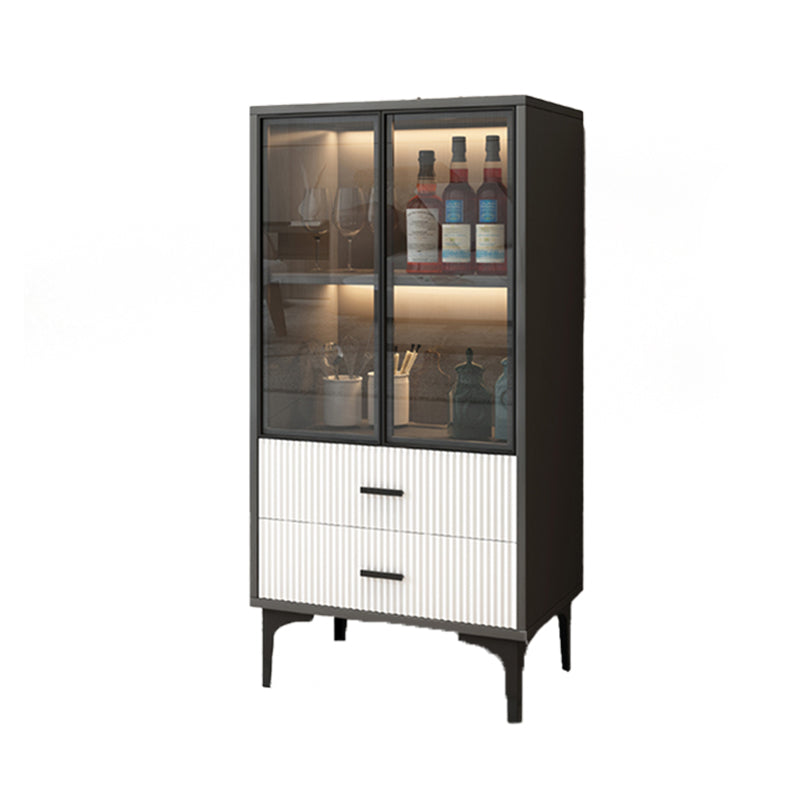 Modern Display Cabinet Faux Wood Storage Cabinet with Glass Doors for Living Room