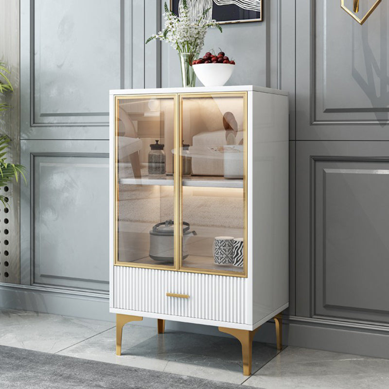 Modern Display Cabinet Faux Wood Storage Cabinet with Glass Doors for Living Room