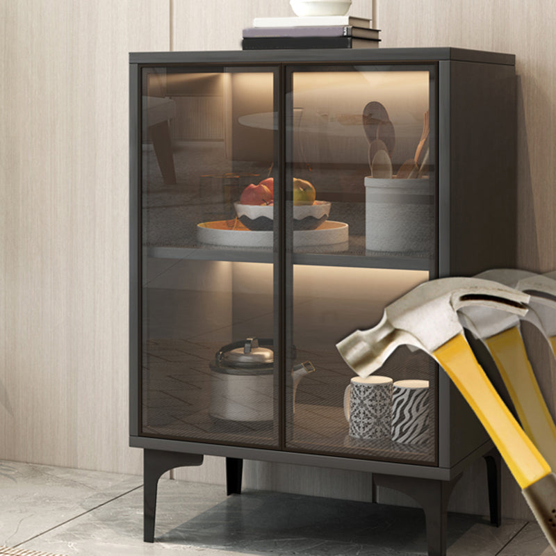 Modern Display Cabinet Faux Wood Storage Cabinet with Glass Doors for Living Room