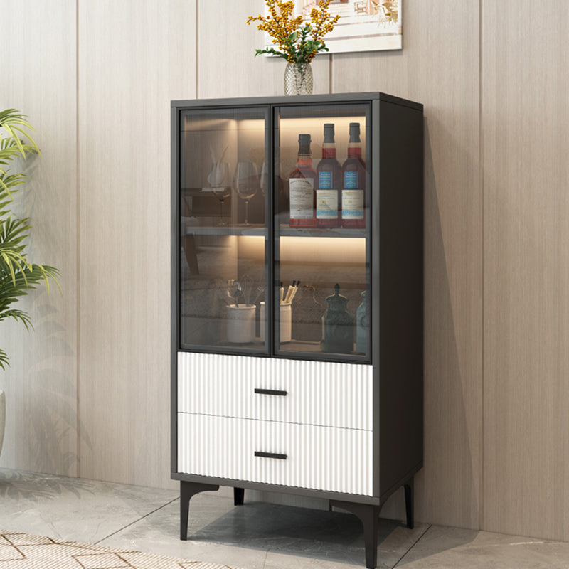 Modern Display Cabinet Faux Wood Storage Cabinet with Glass Doors for Living Room