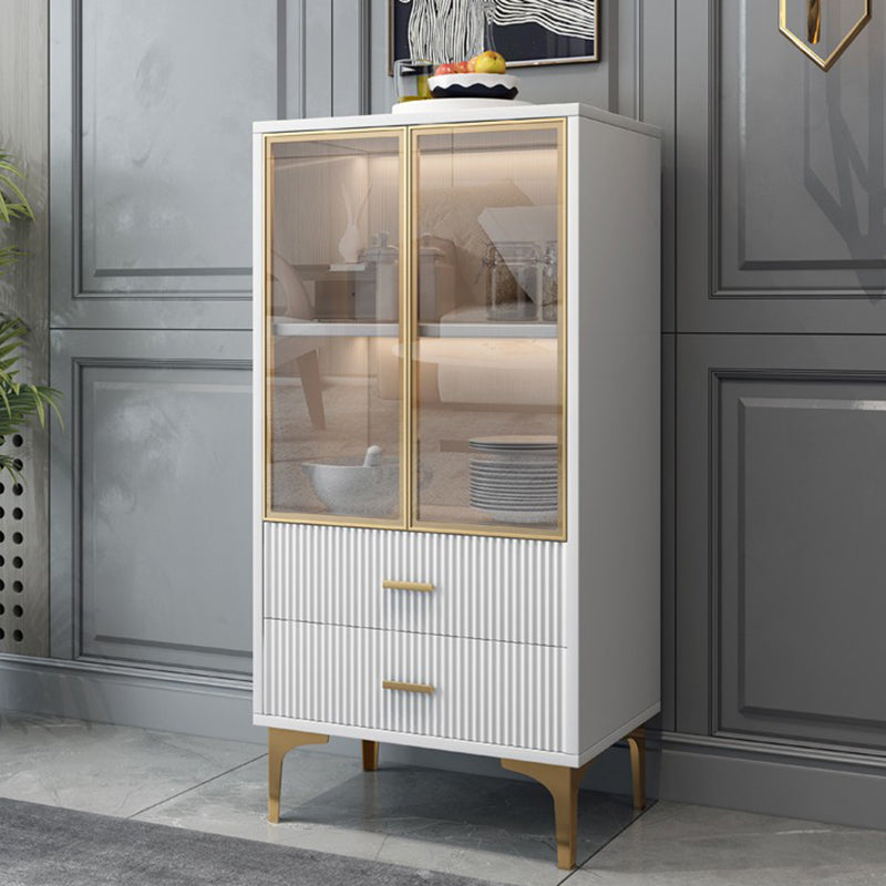Modern Display Cabinet Faux Wood Storage Cabinet with Glass Doors for Living Room