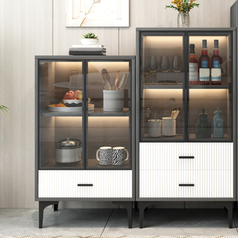 Modern Display Cabinet Faux Wood Storage Cabinet with Glass Doors for Living Room