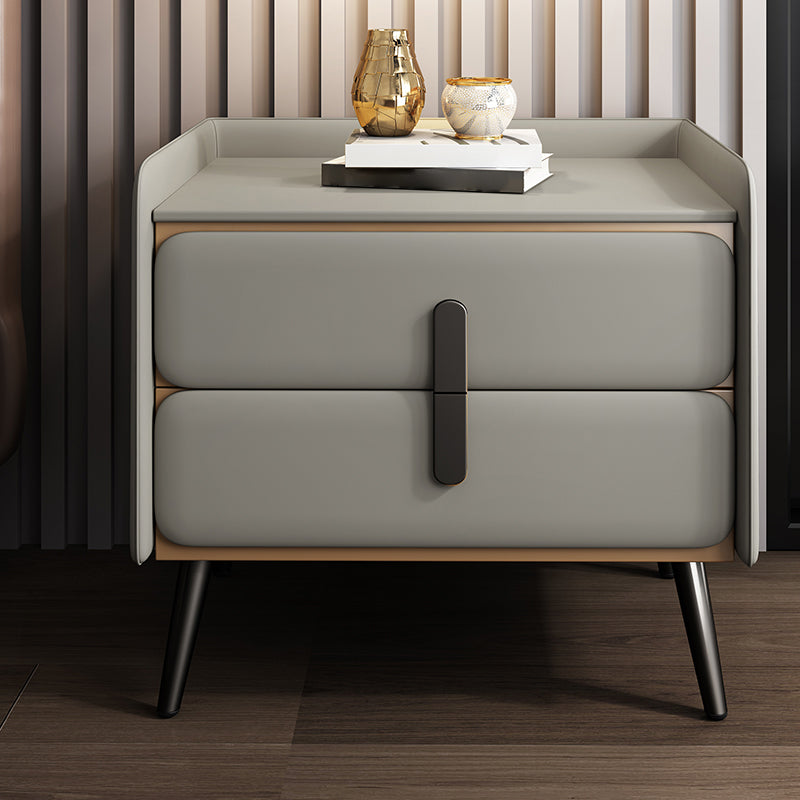 Modern Drawer Storage Bedside Cabinet Pine and Faux Leather Night Table for Bedroom