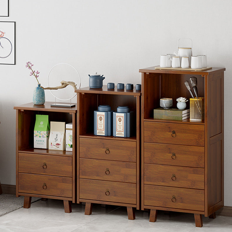 Contemporary Bedroom Wooden Storage Chest Vertical Chest in Brown with Drawers