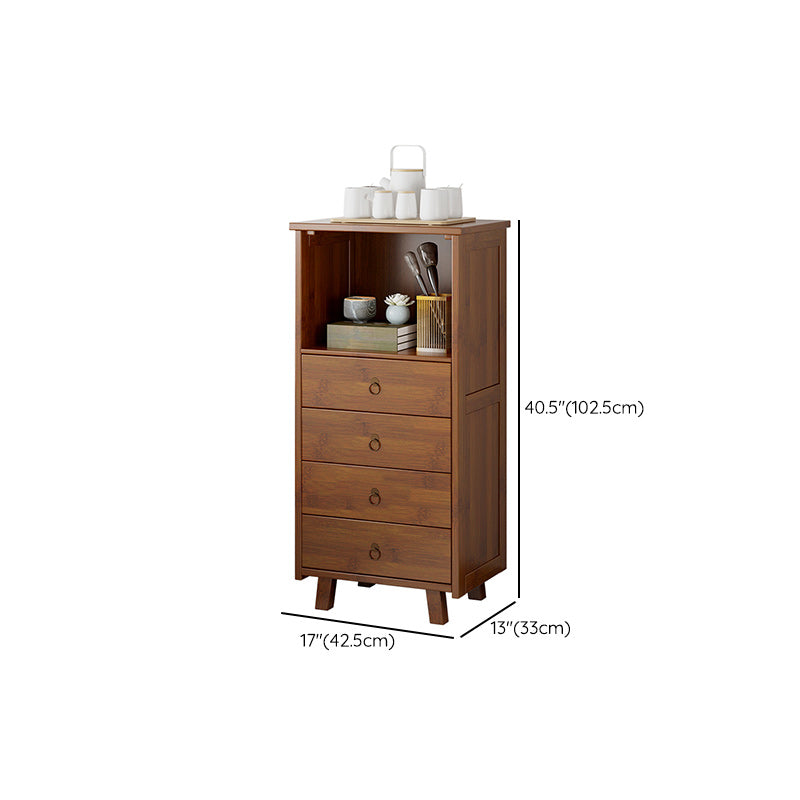 Contemporary Bedroom Wooden Storage Chest Vertical Chest in Brown with Drawers