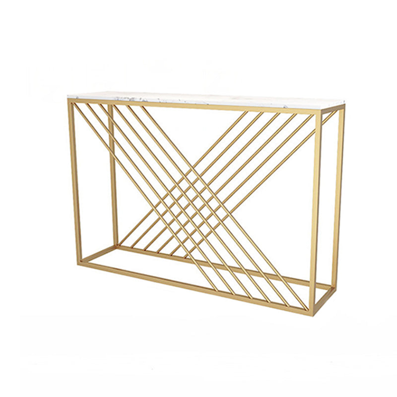 Glam Console Accent Table Rectangle Sofa Console Table in Marble