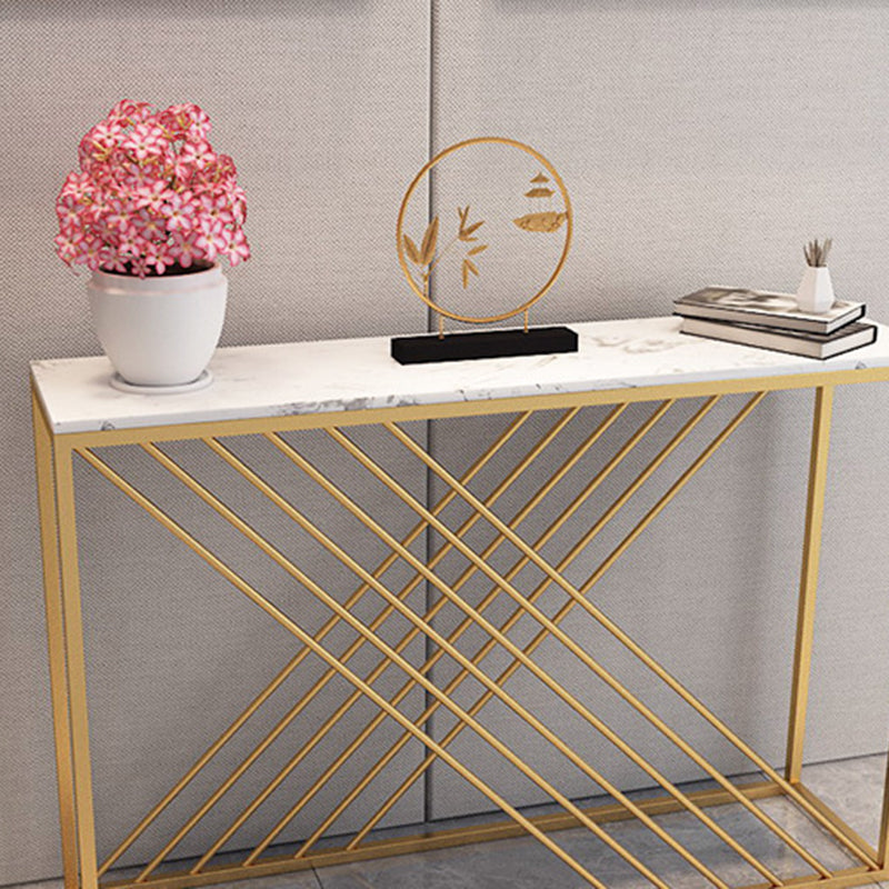 Glam Console Accent Table Rectangle Sofa Console Table in Marble