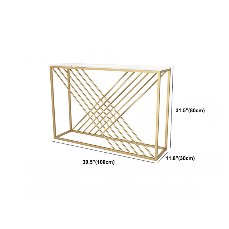 Glam Console Accent Table Rectangle Sofa Console Table in Marble