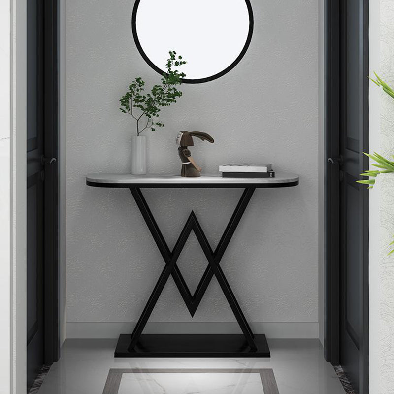 Marble Sofa Console Table Antique Finish Console Accent Table with Shelf