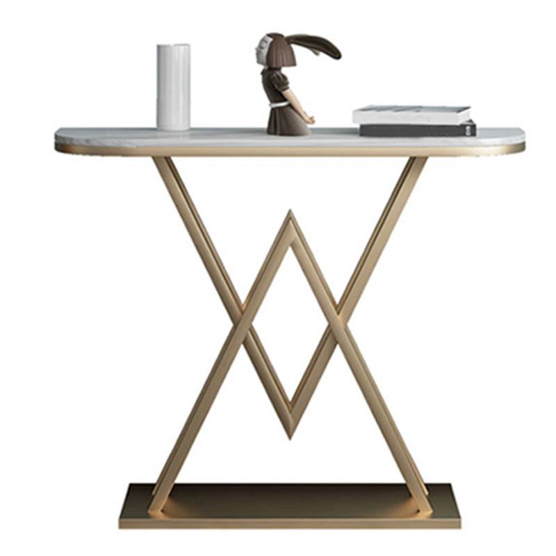 Marble Sofa Console Table Antique Finish Console Accent Table with Shelf