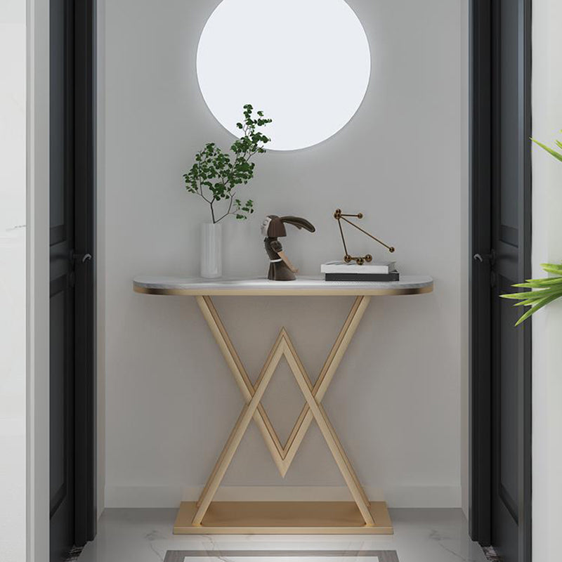 Marble Sofa Console Table Antique Finish Console Accent Table with Shelf