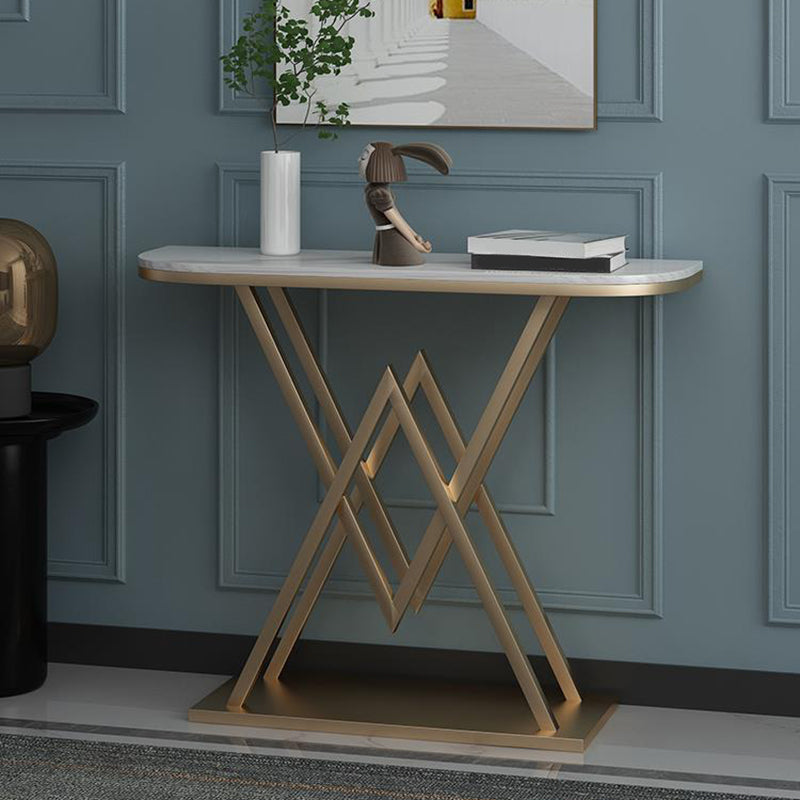 Marble Sofa Console Table Antique Finish Console Accent Table with Shelf