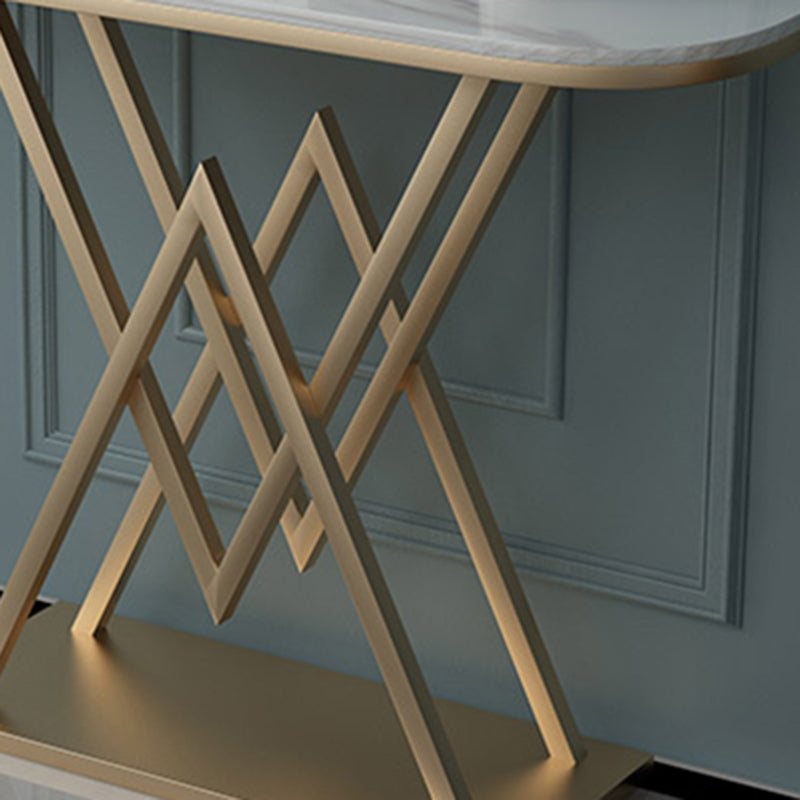 Marble Sofa Console Table Antique Finish Console Accent Table with Shelf