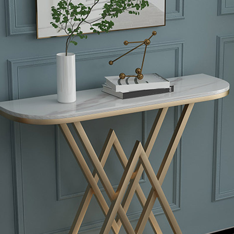 Marble Sofa Console Table Antique Finish Console Accent Table with Shelf