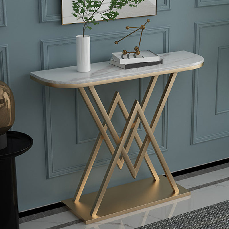 Marble Sofa Console Table Antique Finish Console Accent Table with Shelf