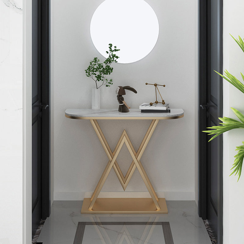 Marble Sofa Console Table Antique Finish Console Accent Table with Shelf