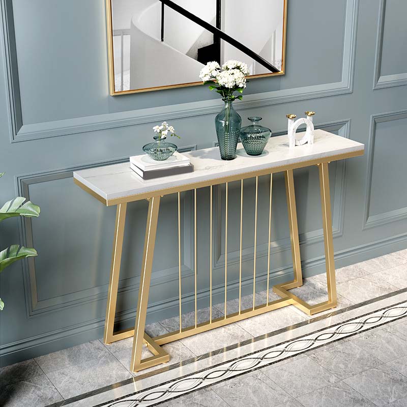 Glam Iron Console Sofa Table Rectangle Marble End Table for Hall