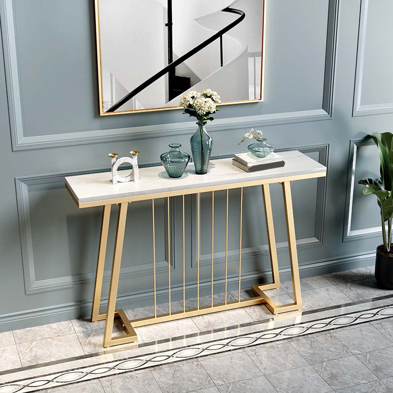 Glam Iron Console Sofa Table Rectangle Marble End Table for Hall