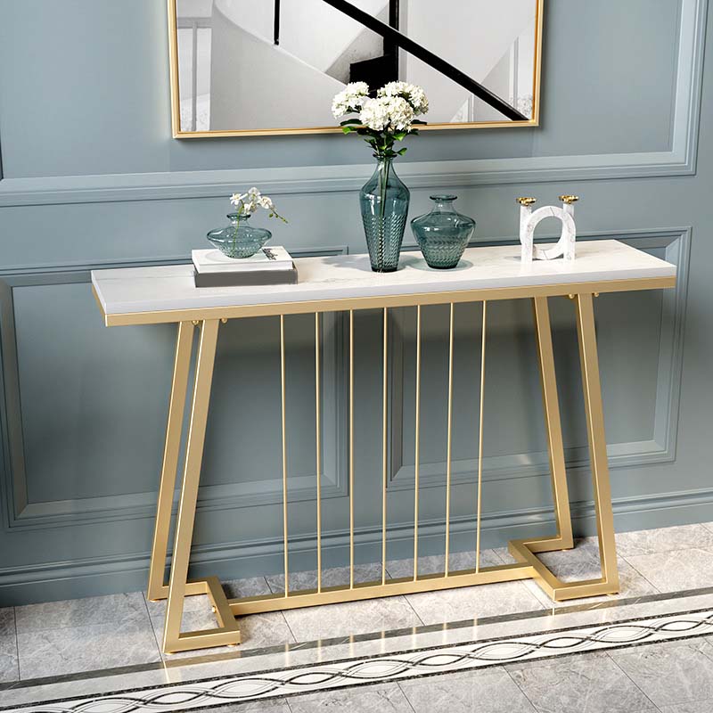 Glam Iron Console Sofa Table Rectangle Marble End Table for Hall