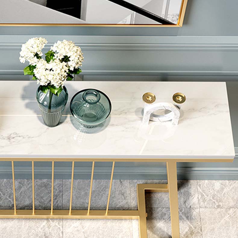 Glam Iron Console Sofa Table Rectangle Marble End Table for Hall