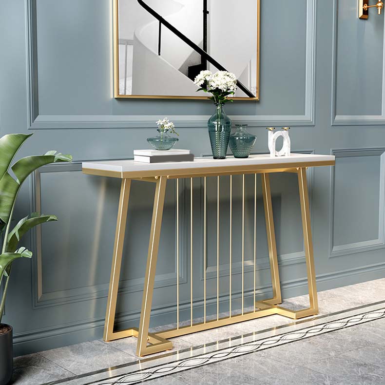 Glam Iron Console Sofa Table Rectangle Marble End Table for Hall