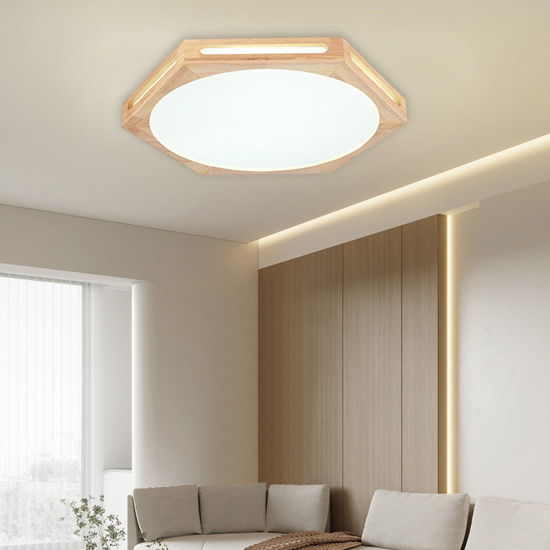 LED Modern Wood Flush Mount Hexagon Shape Ceiling Light with Acrylic Shade for Living Room