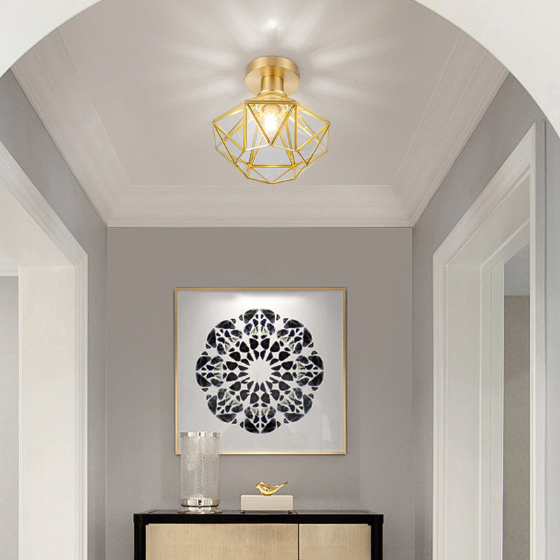 Gold Ceiling Mount Light 1-Light Ceiling Light with Glass Shade for Bedroom