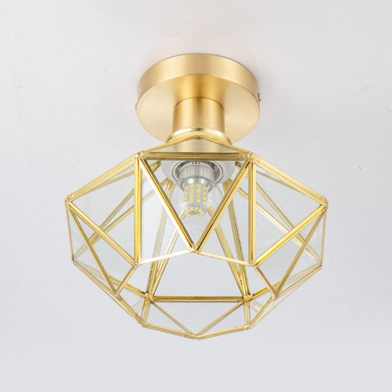 Gold Ceiling Mount Light 1-Light Ceiling Light with Glass Shade for Bedroom
