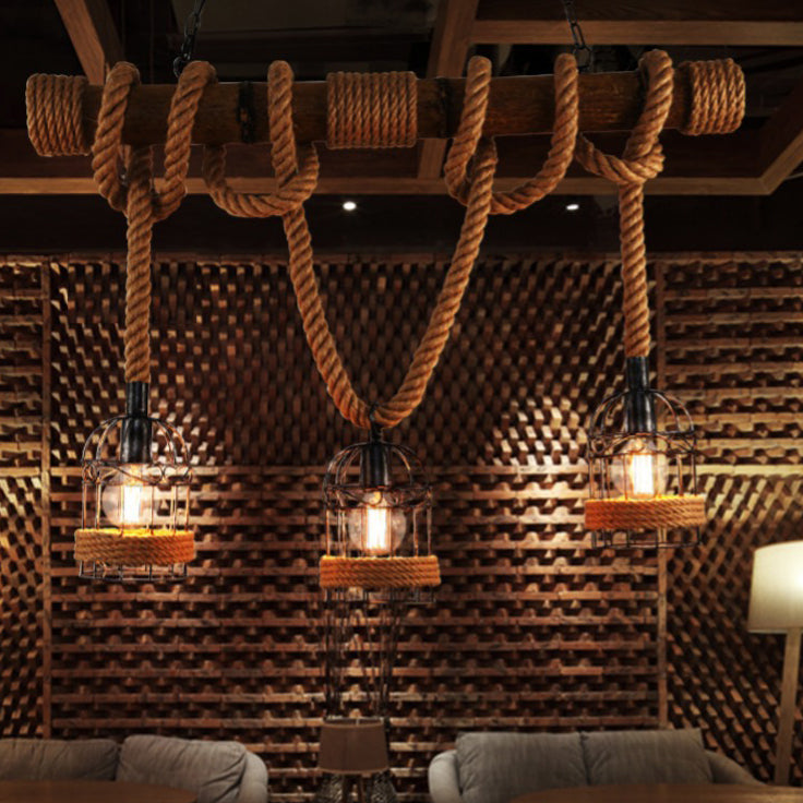 Rope Island Pendant Industrial Style Island Light Fixtures for Living Room