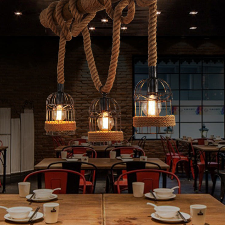 Rope Island Pendant Industrial Style Island Light Fixtures for Living Room