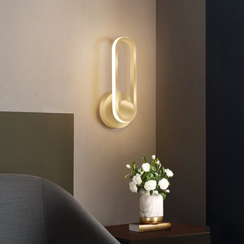 Metal Oval Shape Wall Sconce Modern Style 1 Light Wall Light Fixture in Gold