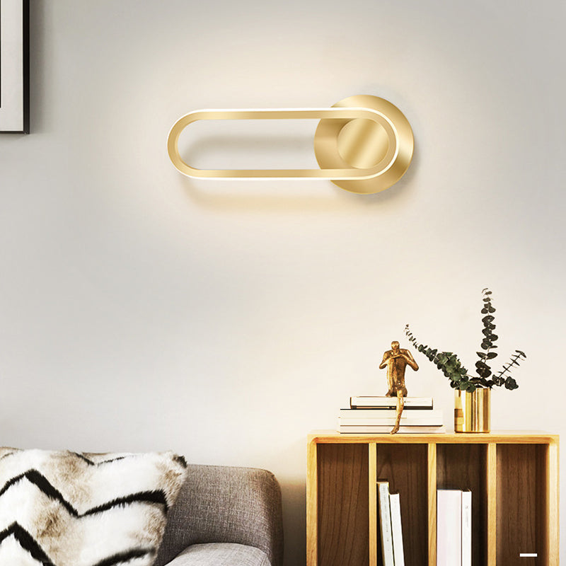 Metal Oval Shape Wall Sconce Modern Style 1 Light Wall Light Fixture in Gold