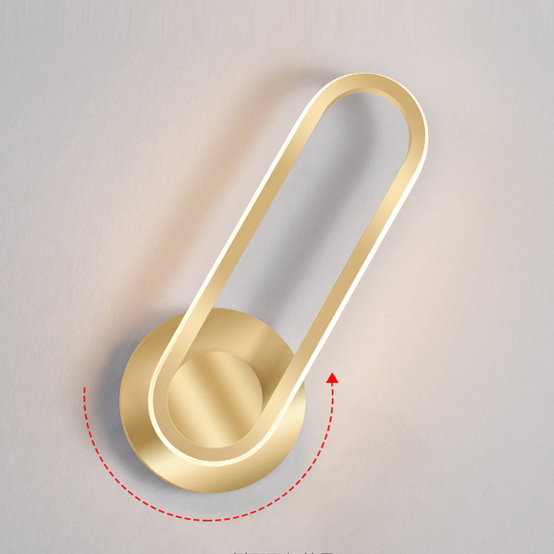 Metal Oval Shape Wall Sconce Modern Style 1 Light Wall Light Fixture in Gold