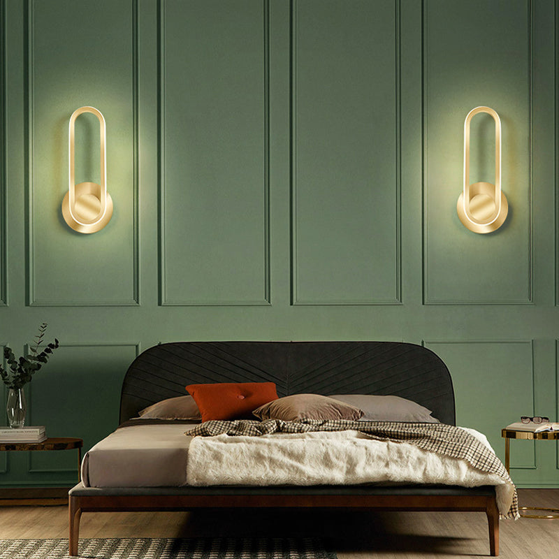 Metal Oval Shape Wall Sconce Modern Style 1 Light Wall Light Fixture in Gold