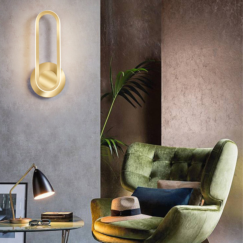 Metal Oval Shape Wall Sconce Modern Style 1 Light Wall Light Fixture in Gold
