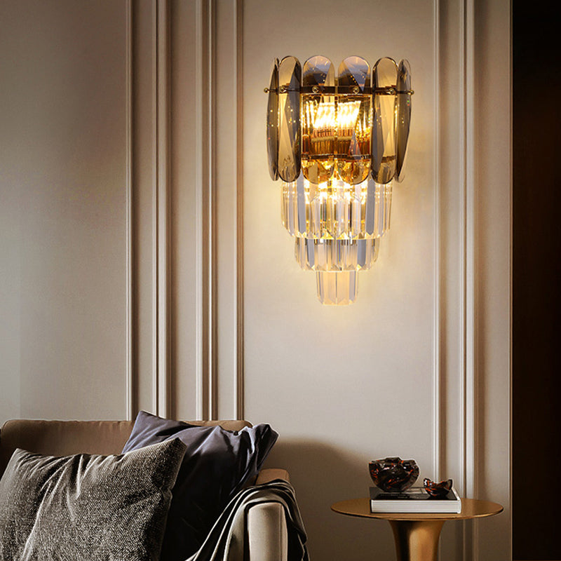 Modern Style Tiered Shape Wall Light Crystal 3 Light Sconces for Bedroom